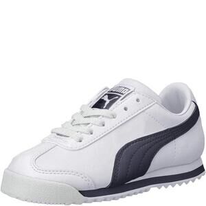 PUMA Roma Basic JR Sneaker (Little Kid/Big Kid) , White/New Navy, 5 M US Big Kid